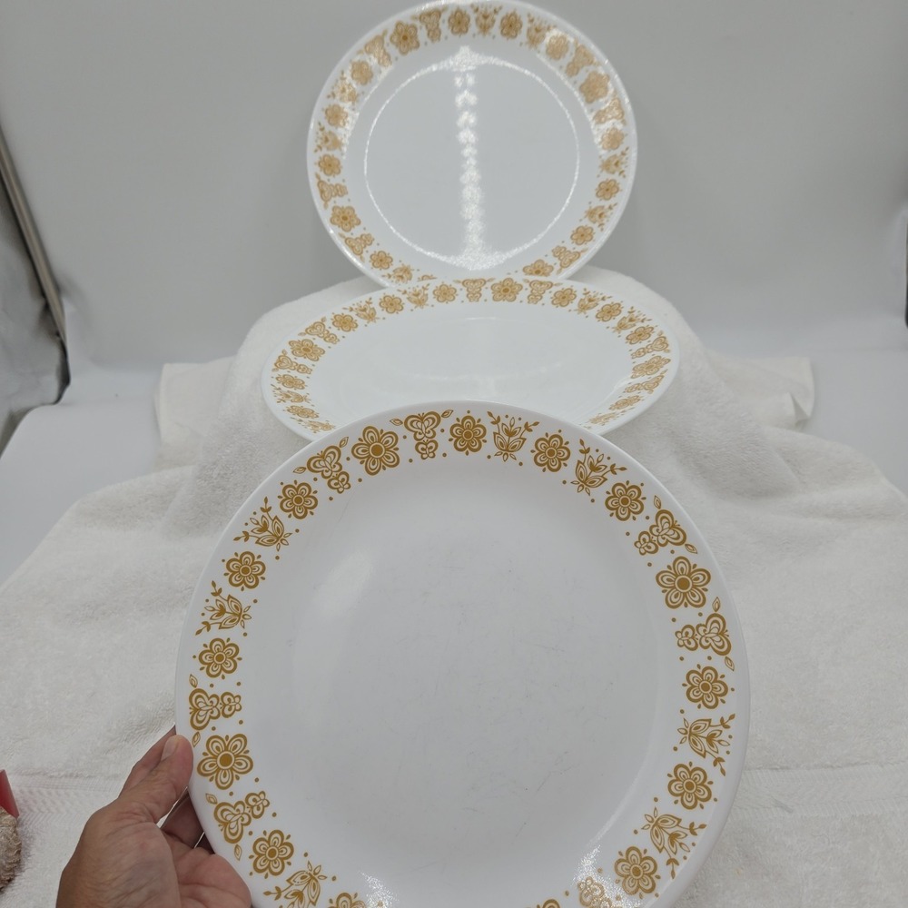 Vtg Corelle Butterfly Gold Dinner Plate 10.25" 1970's Replacements Lot Of 3 - Picture 3 of 13